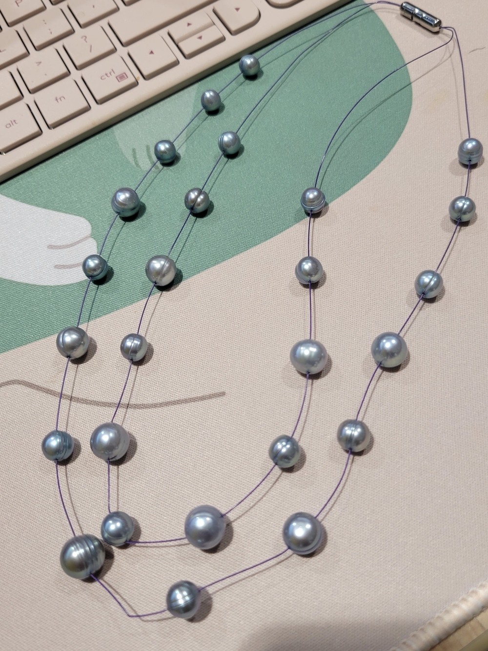 Honora Silver-Gray Pearl Floating Strand Necklace